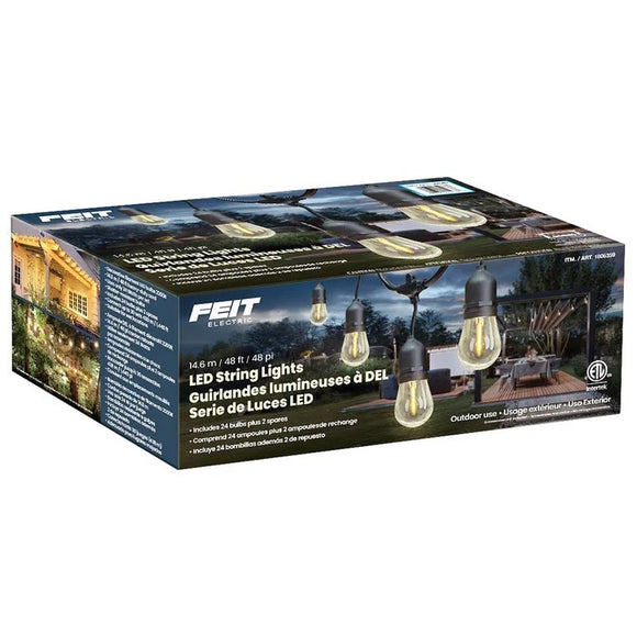 Feit Electric 48' LED String Light with 24 Screw Base LED Vintage Bulbs Plus 2 Spares