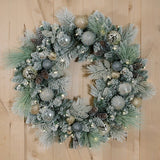 30" CGH Flocked Pre-Lit Artificial Christmas Wreath with 50 Warm White LED Lights
