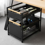 Mesa 2-Tier Sliding Drawer Organizer, Steel Under Sink Storage with Wood Handles