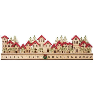 Holiday Wooden Village LED Advent Calendar, 30"x4"x8"