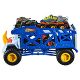 Hot Wheels Monster Trucks Rhino Rig Hauler with 2 Big Rigs, 3 Monster Trucks & 4 Die-Cast Cars