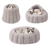 PawsPik 20" 3-in-1 Convertible Plush Cat Cave & Donut Bolster Hideaway Pet House