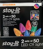 Sylvania Stay-Lit 2 Sets of 50 C9 Faceted LED Christmas Lights - Multicolor