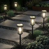 5-Pack 22" H LED Solar Stainless Steel Path Lights with Glass Lens, 25 Lumens