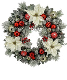 30" CGH White Poinsettia Pre-Lit Artificial Christmas Wreath with 50 LED Lights