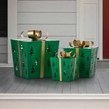 Christmas Metal LED Gift Box Set of 3 – Lighted Tree Cutout Holiday Decorations