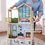 KidKraft 43" Pop-Up-N-Play Wooden Dollhouse, Fully Assembled with 51 Accessories