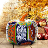 13" Talavera Style Hand Painted Ceramic Pumpkin - Decor Double-Glazed Finish