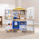 KidKraft 2-in-1 Open & Cook Folding Wooden Play Kitchen, Kids Café Smoothie Bar
