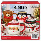 Signature Housewares Figural Christmas 4 Mug Set, Santa, Snowman, Penguin & Bear