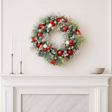 30" CGH Flocked Pre-Lit Artificial Christmas Wreath with 50 Warm White LED Lights