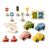Member's Mark 16-Pc Wooden Parking Garage Playset with Cars, Helicopter & Ramps