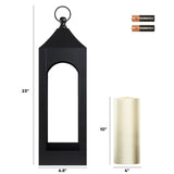LumiPur 23" Black Iron Lantern with Flameless LED Candle and 6-Hour Timer