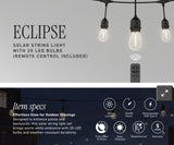 Artika Eclipse Solar String Lights with Remote, 42 ft Outdoor LED Patio Lights