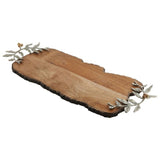 Fitz & Floyd Woodgrove 23" Mango Wood Serving Board Antique Brass Handles Tray