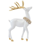 2-Pack 24" & 29" White Reindeer Christmas Greeter Statues w/ Gold Antlers Wreath