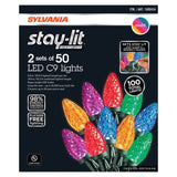 Sylvania Stay-Lit C9 Multicolor LED Christmas String Lights, 4 Strings Set of 50