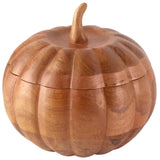 Fitz & Floyd 9" Mango Wood Pumpkin Serving Bowl with Lid, Fall Table Decor