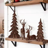 Glitzhome 4-Pc Flocked Brown Reindeer & Tree Christmas Table Decor Set, 17.25" H