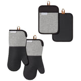 KitchenAid 4-Pc Herringbone Silicone Oven Mitts Potholders Heat Resistant Set