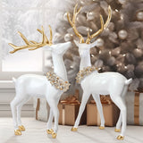 2-Pack 24" & 29" White Reindeer Christmas Greeter Statues w/ Gold Antlers Wreath