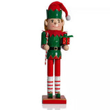 Ornativity 15" Wooden Christmas Elf Nutcracker with Candy Cane and Gift Box