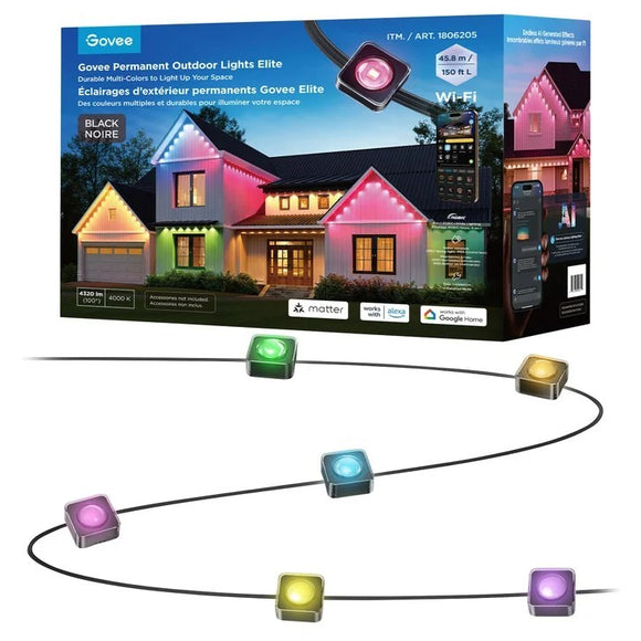 Govee 150ft Permanent Outdoor Lights Elite, Smart Festive RGBIC Lighting