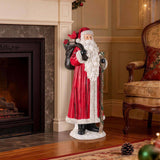 27.5" Hand-Painted MGO Santa Claus Porch Décor with Cardinal and Gift Sack