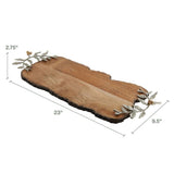 Fitz & Floyd Woodgrove 23" Mango Wood Serving Board Antique Brass Handles Tray