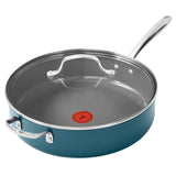 T-fal Inspire Ceramic Nonstick Jumbo Cooker with Glass Lid, 5-Qt, Teal Blue