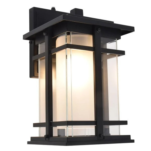 Lutec Craftsman Style Wall Lantern – Matte Black Aluminum Light with Glass Panel