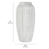 Elements Rustic Ceramic Temple Vase - Stoneware Decorative Vase w/ Ridged Finish