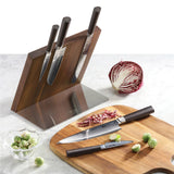 6-Piece Cangshan Sobu Series X-7 Damascus Steel Knife Block Set – Acacia Magnetic Block