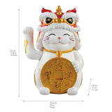 13.8" Fortune Cat with Waving Arm, Red & Gold Lunar New Year Lucky Cat Decor