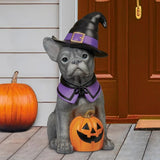 26" Resin Halloween Witch Dog Greeter, Lifesize Dog Welcome Porch Figurine Decor