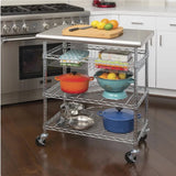 Seville Classics Stainless Steel Kitchen Cart, Storage Basket & Locking Wheels