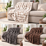 Life Comfort Bubble Faux Fur Throw, 60" × 70" Reversible 860 GSM Plush Blanket
