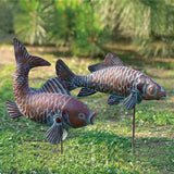 CLYB Metal Koi Fish Garden Statues with 11" Ground Stakes, 2-pack Antique Copper