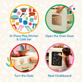 Battat Two N' One Wooden Kitchen Café with Dishes and Chalkboard, Toddler and Pr