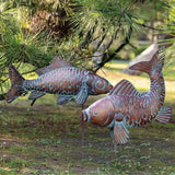 CLYB Metal Koi Fish Garden Statues with 11" Ground Stakes, 2-pack Antique Copper