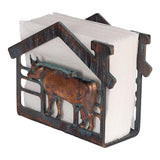 CLYB Metal Cow Napkin Holder with Calf Design, Antique Copper Patina Farmhouse Table Décor