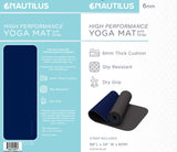 Nautilus Yoga Mat with Carrying Strap, 6mm Thick 24" x 68" Non-Slip Exercise Mat