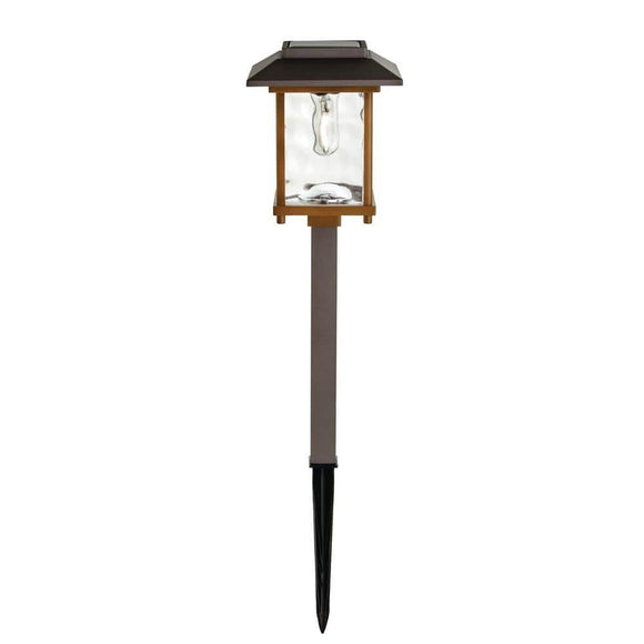 Hampton Bay Parkwood Solar LED Filament Metal Pathway Light with Glass Lens