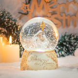 Christmas Music Snow Globe – Christmas Village Scene, Nativity, Holy Angel