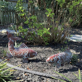 CLYB Metal Koi Fish Garden Statues with 11" Ground Stakes, 2-pack Antique Copper