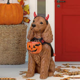 26" Resin Halloween Witch Dog Greeter, Lifesize Dog Welcome Porch Figurine Decor