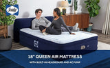 Sealy 18" Queen Air Mattress with Built-in Headboard and Built-in Pump Air Bed