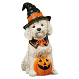 26" Resin Halloween Witch Dog Greeter, Lifesize Dog Welcome Porch Figurine Decor