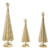 3-Pc Gold Metallic Resin Xmas Tree Set - 14"-21" Tabletop Holiday Decor Statues