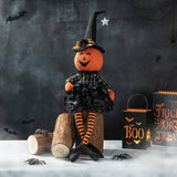 Glitzhome 30" Halloween Fabric Pumpkin Witch Sitter with Jack-O'-Lantern Head